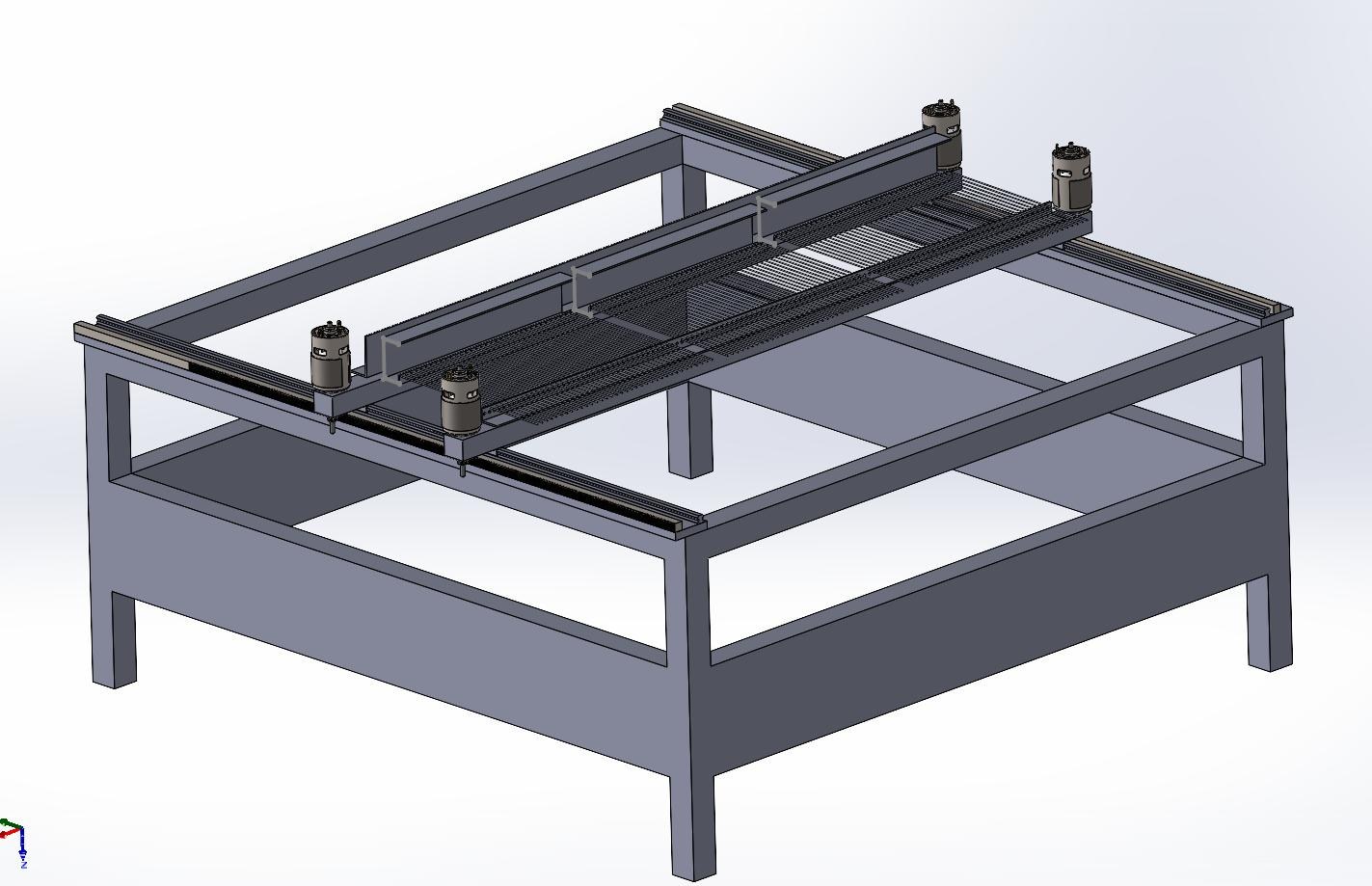 Updated CAD model of the prototype with the rails and rack on the side of the frame